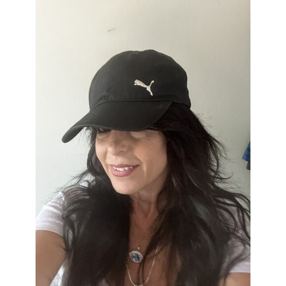 Puma Logo Moisture Wicking Running Hat Black Womens Fit chrome 3d logo - Picture 1 of 5